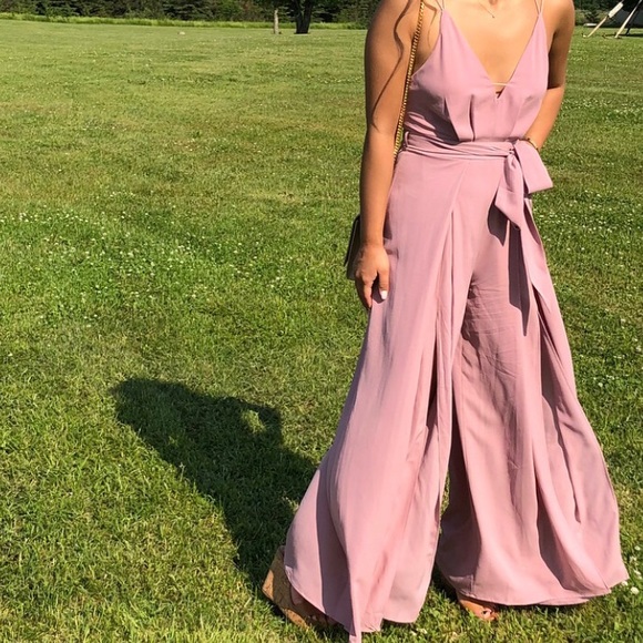 Mendocino nude pink long pant jumpsuit with slit - Picture 2 of 5